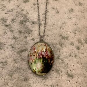 Wild Orchids Floral Pendant Necklace with Silver Toned Chain NWT 22”